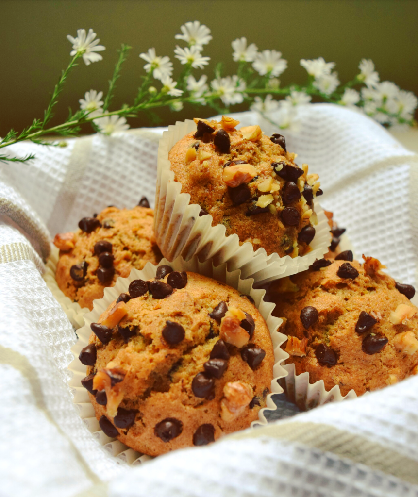 Muffin alla zucca con noci e cioccolato