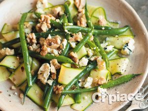 Cucumber and bean salad with blue cheese and walnuts