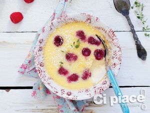 Natillas (vanilla dessert, Spain) with raspberries