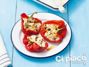 Red peppers filled with mozzarella and feta cheese