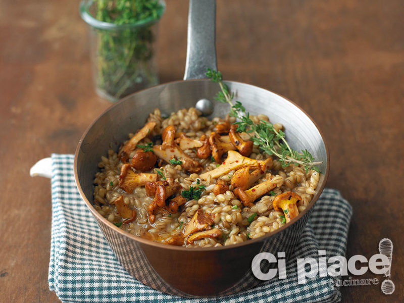 Padellata di orzotto con funghi canterelli