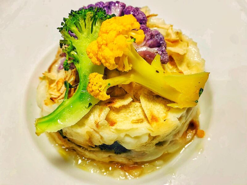 Sformatino di pane carasau con fonduta di bufala